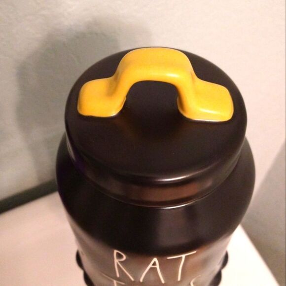 Rae Dunn RAT TAILS Small Matte Black Halloween Canister Yellow handle - Picture 4 of 5
